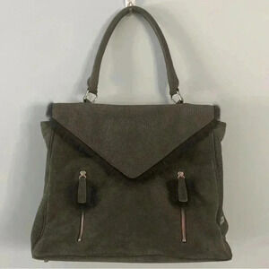 RomyGold Gray Leather Handbag With Gray Fur Trim